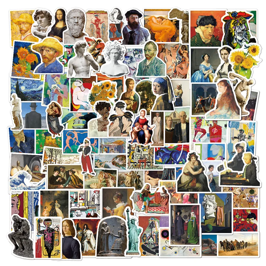 

100Pcs Classic Art Stickers Retro Oil Painting Style Stickers Vinyl Waterproof Sticker Hydroflasks Laptop Skateboard Sticker