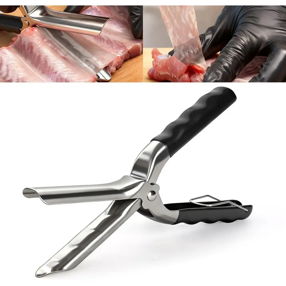 

Enhanced Thick 304 Stainless Steel Rib Membrane Remover with Comfortable Full-Rubber Grip for BBQ Ribs and Meat Preparation
