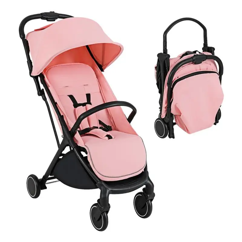 Image 8: Poussette bébé légère pliable d'une seule main, avec dossier inclinable, rose