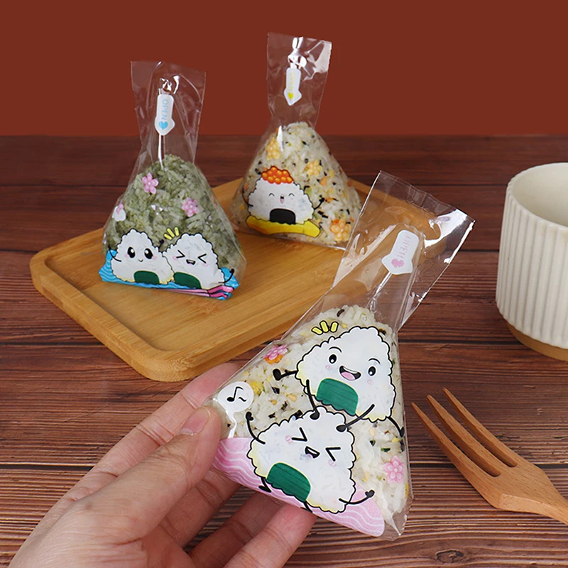 100 Pcs Cute Cartoon Triangle Rice Ball Packing Bag Seaweed Sushi Mould Bag Sushi Bento Accessories Seaweed Rice Ball Sushi Bag