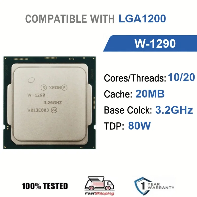 Intel Xeon W-1290 10-Kern 20-Thread 3,20GHz 80W 20MB Cache 14nm LGA1200 SRH94 DDR4-2933 MHz Comet Lake W UHD Graphics P630