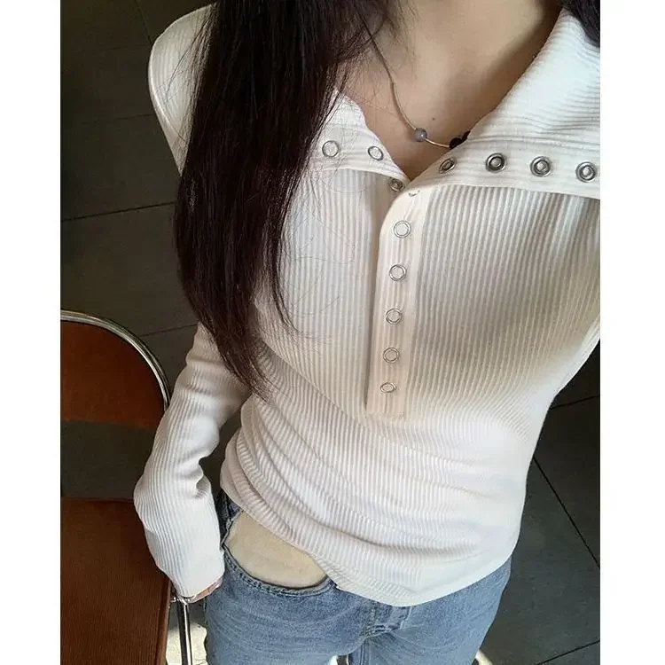 レディース Tシャツ アウター ボタンアップ フレッシュ スイート スタイル スリムフィット 長袖 ベースTシャツ インナー ポリエステル繊維 無地