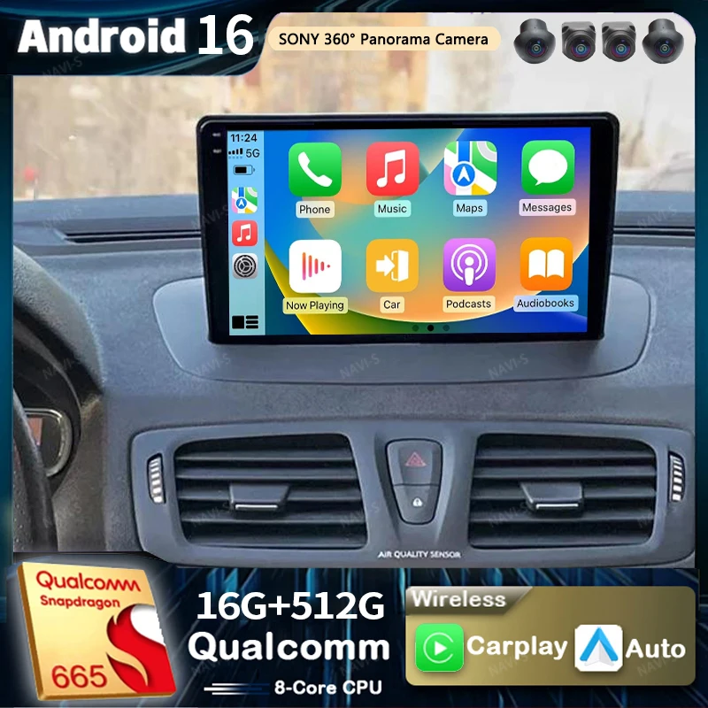 Android 16 Para Renault Megane 3 2008 - 2014 2K QLED Rádio Automotivo Android Multimídia Reprodutor de Vídeo GPS Estéreo CarPlay 4G Navegação