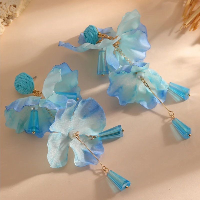 Women Elegant Dainty Floral Petal Earrings Multi-layer Pendant Tassel Design, All-match Ornaments for Seaside Holiday Gathering