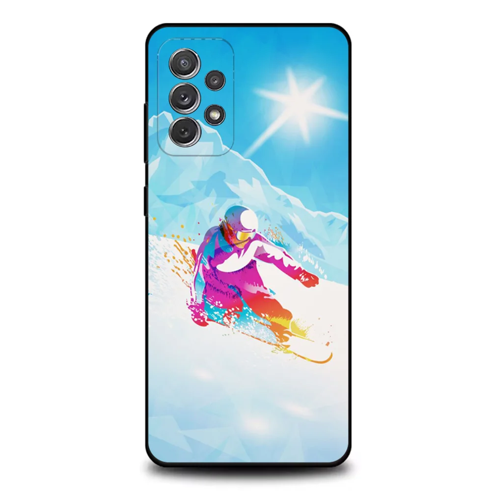 Skiën Sneeuw Snowboard Ski Telefoon Case Voor Samsung S25, S24, S21, S22, S23, S30, Ultra, S20, Plus, Fe, Lite, Note,10,9,5G Zwarte Cover
