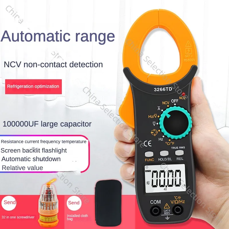 

3266TD High Precision Multimeter Clamp Ammeter Temperature Frequency Capacitive Current Clamp Meter Refrigeration