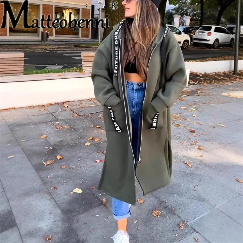 2025 Fashion Solid Color Hooded Sports Fleece Warm Sweatshirt Winter Casual Long Sleeved Zipper Jacket Women Overcoat Streetwear