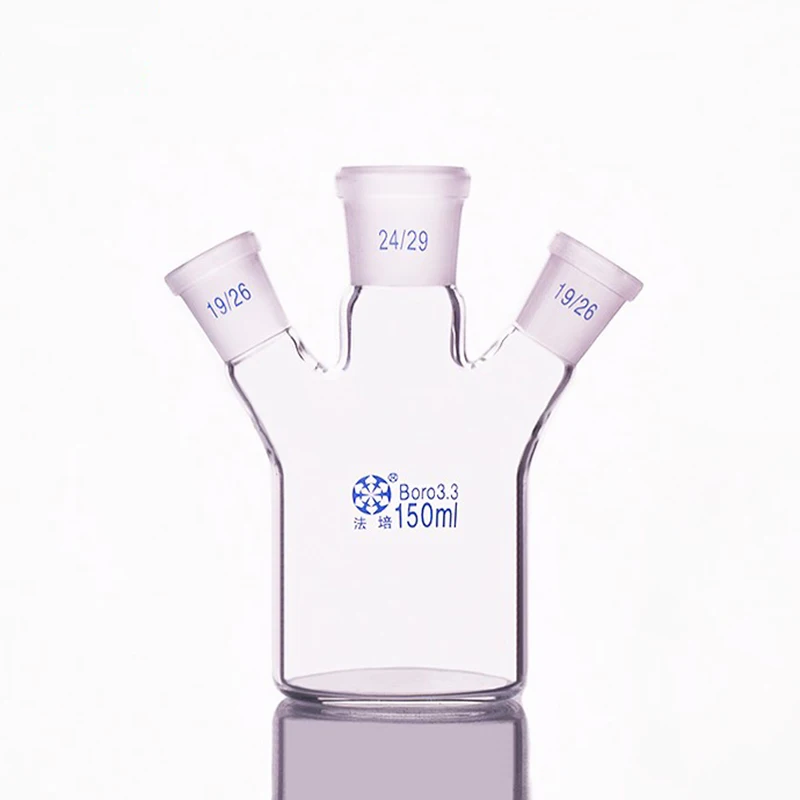 

FAPEI Single-deck cylindrical three-necked flat-bottom flask 150mL,Main 24/29,Side 19/26,Single-deck cylindrical reactor bottle