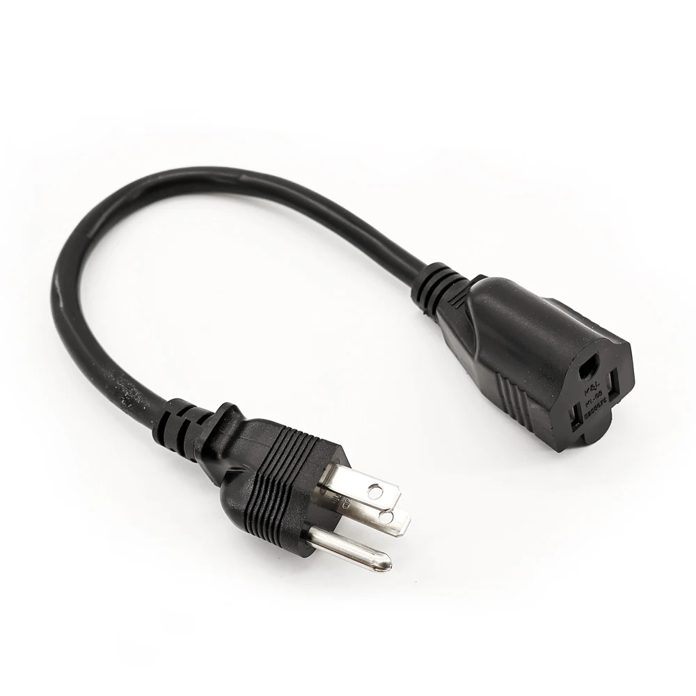 USA 3 Prong Male Plug to Female Socket Extension Cable American Standard 30cm 16AWG 3X1.31mm² Ac Power Cord