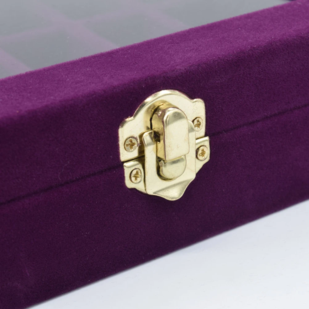 

Organizer Case Box with Gold Single Buckle Trumpets Holder Storage Glass Earrings Rings Jewelry Display (Purple)