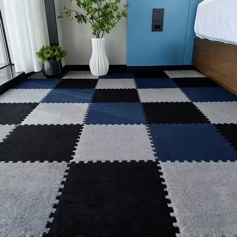 15Pcs Interlocking Mat 30x30x1CM Suede Anti-skid Carpet Soft Game Mat Splicing Foam Floor Tiles for Living Room Bedroom