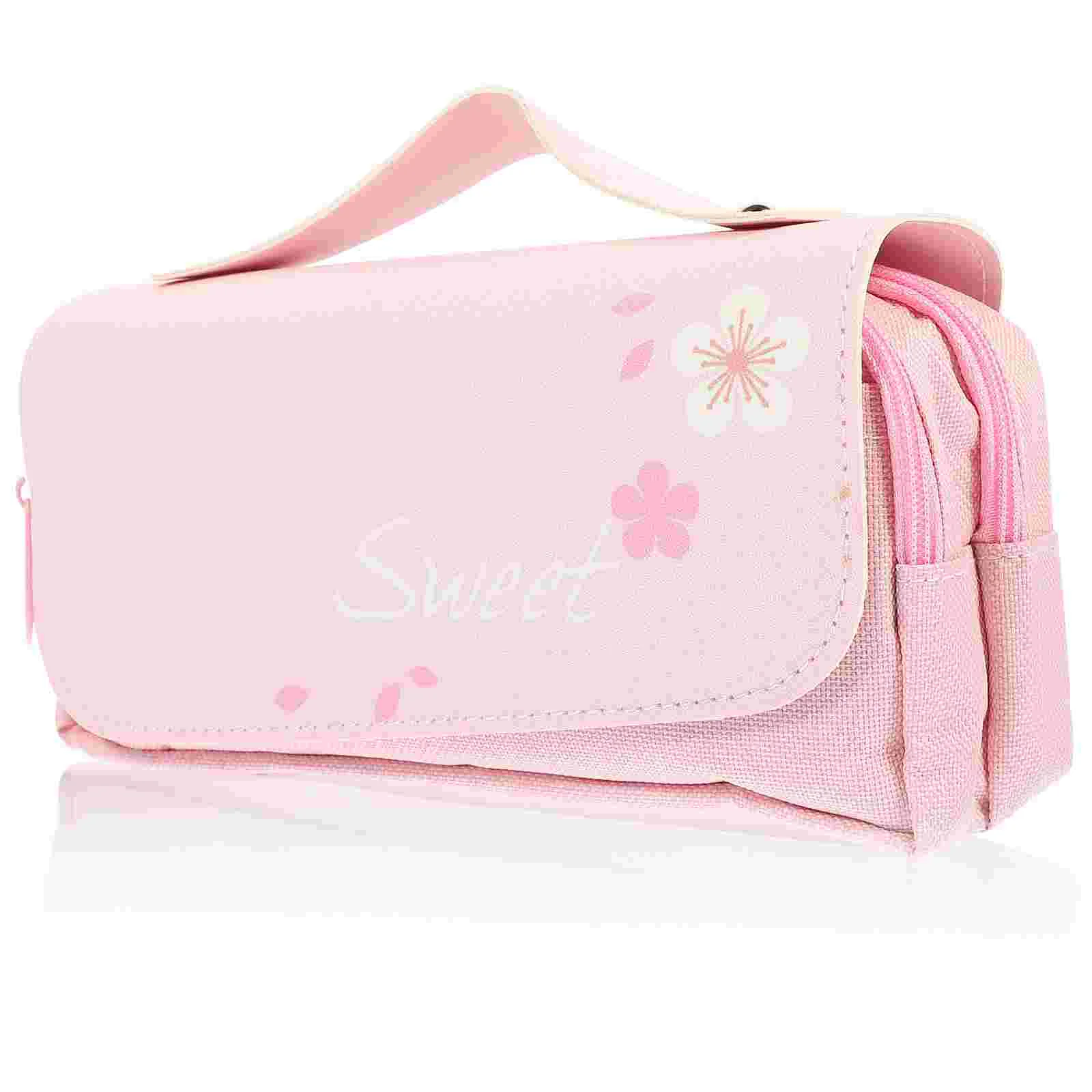 Pencil Case Storage Student Girls Pouch Stationery Organizer Canvas Pu Adorable Zipper Bag