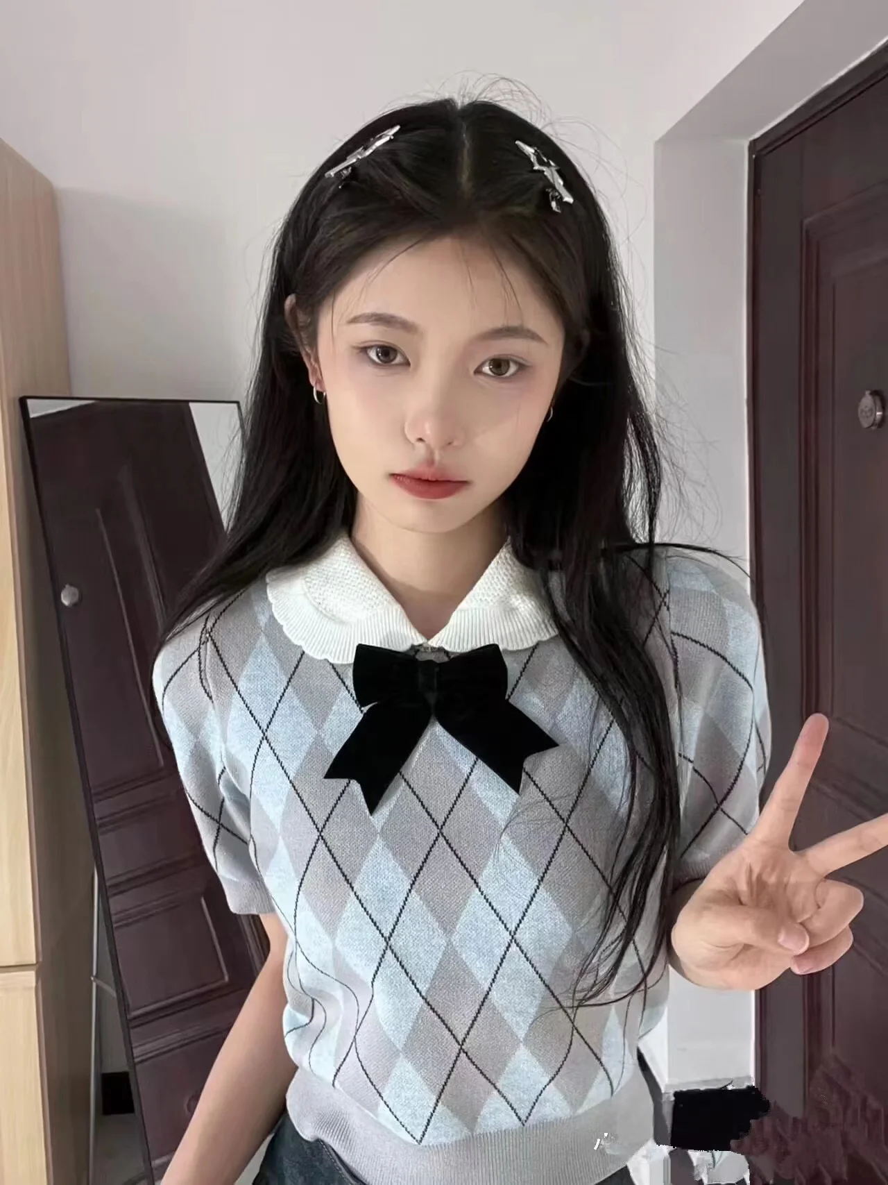 Americano retro ort sve malha gelo seda camiseta feminina verão design único tamanho pequeno bolha sve topo