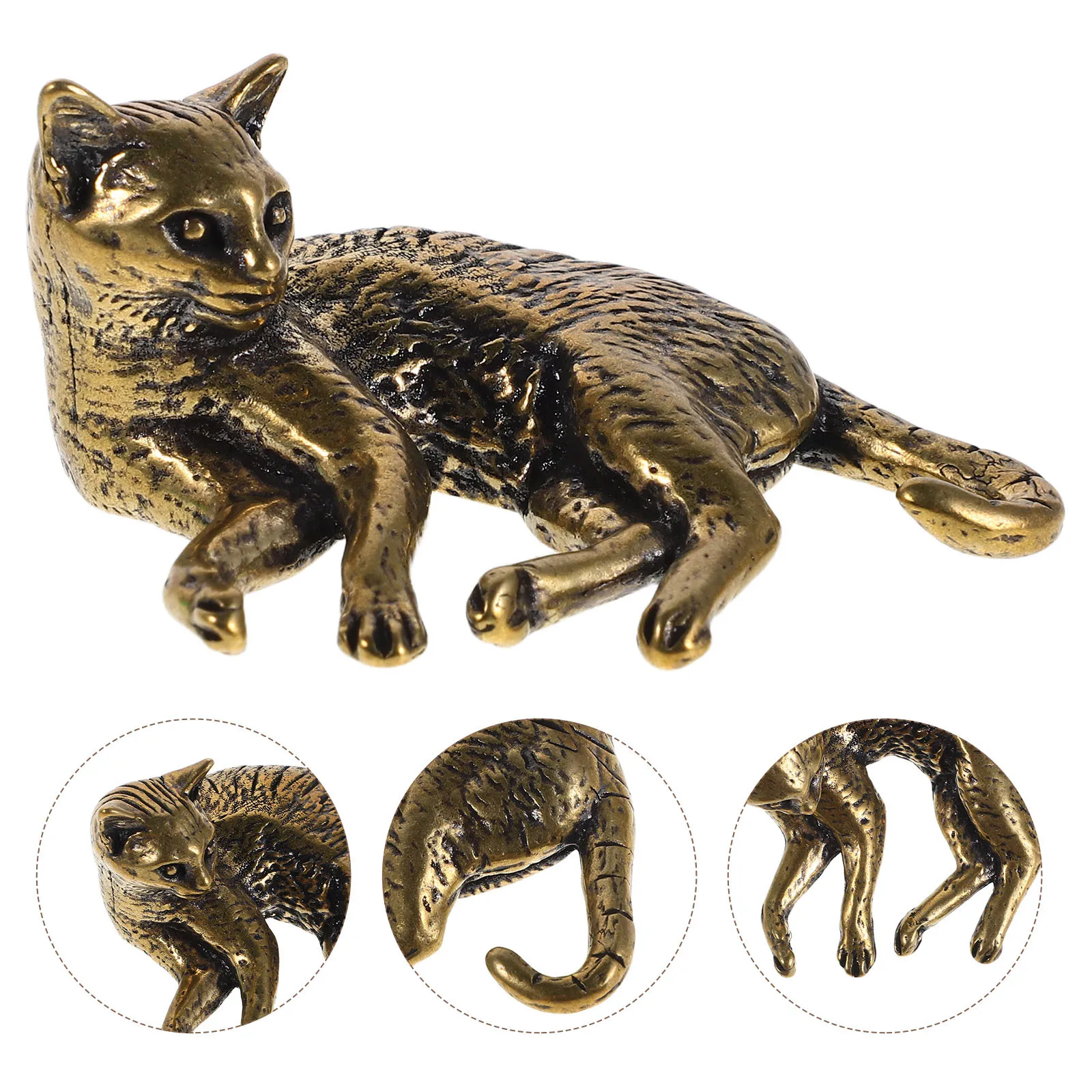 รูปปั้นแมวทองเหลืองโบราณ งานประติมากรรมลูกแมวสีบรอนซ์ ของตกแต่งบ้าน สไตล์เรโทร รูปปั้นสัตว์ ของประดับตกแต่งโต๊ะ ชั้นวางของ