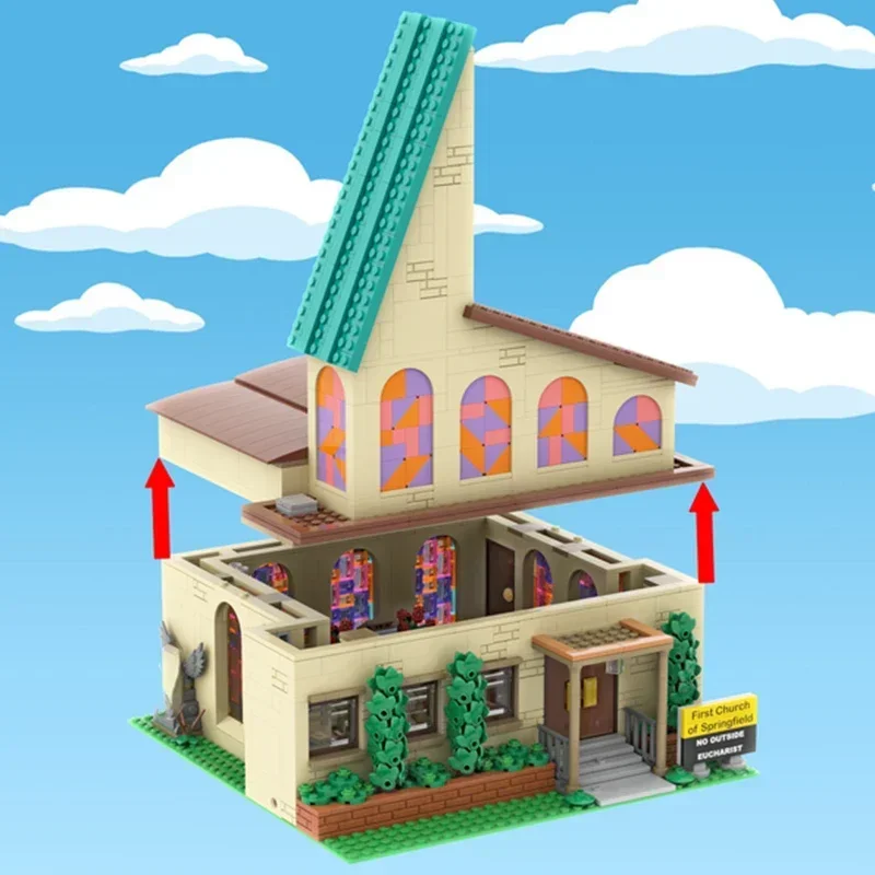 Moc Bouwsteen Springfield Kerk Architectuur Model Technologie Modulaire Simpsoned Modulaire Baksteen Stad Street View Speelgoed Cadeau