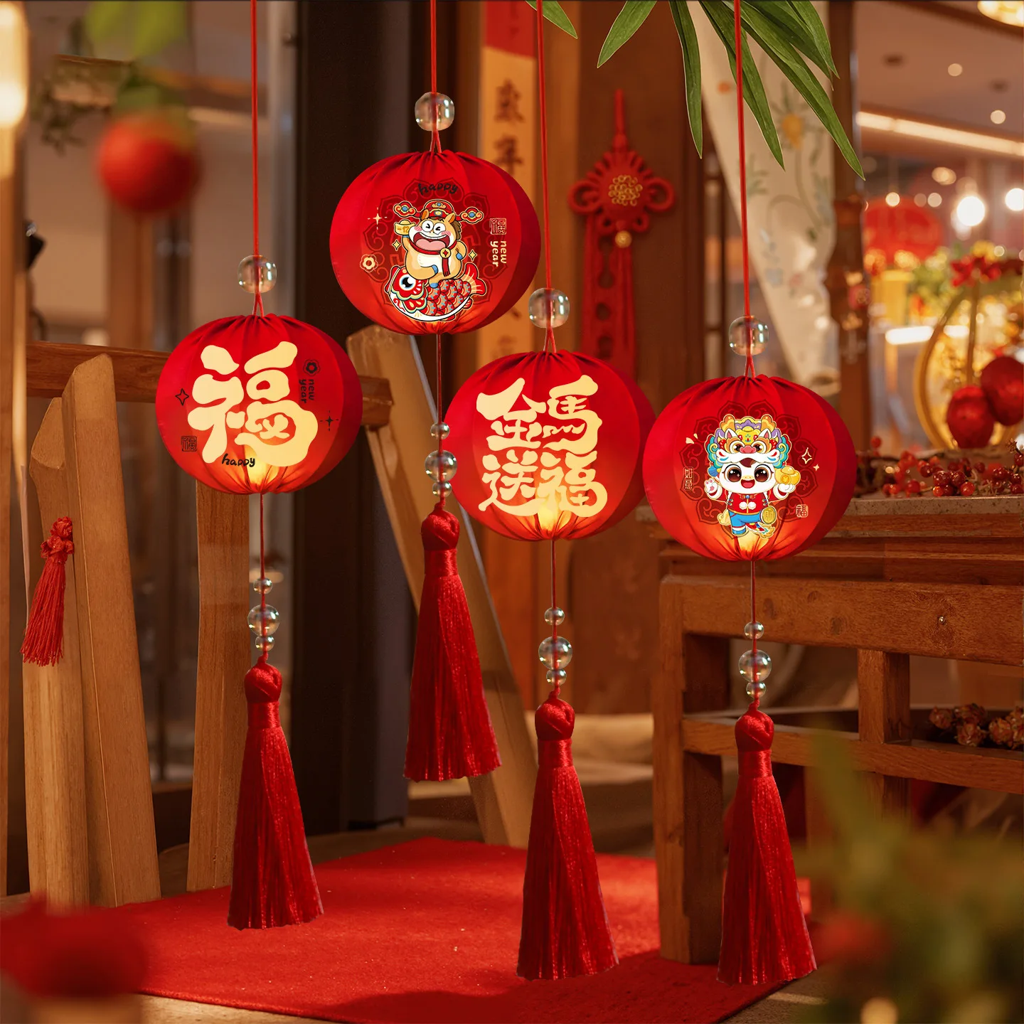 

2026 New Year Small Lantern Hanging Ornament Spring Festival Atmosphere Bonsai Red Lantern Decorations Horse Year Flower Lantern