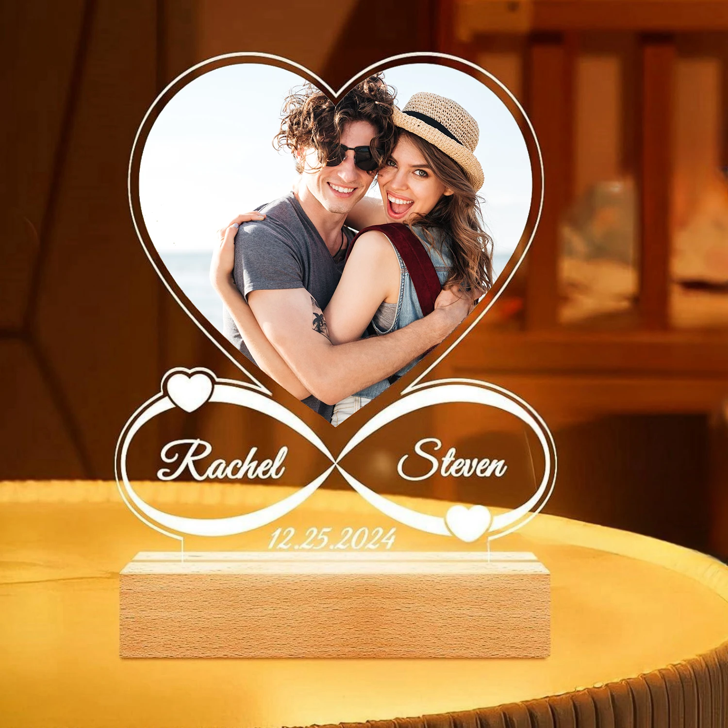 Personalized 3D Photo Acrylic Lamp Customized Text Night Light Bedroom Wedding Valentine's Day Wedding Anniversary Birthday Gift