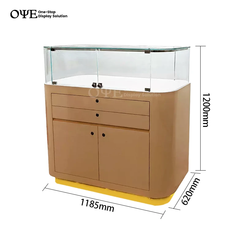custom.Custom Glass Jewellery Display Cabinet Trendy Necklace Shop Furniture Led Lighting Wooden Lockable Jewelry Shop Showcase