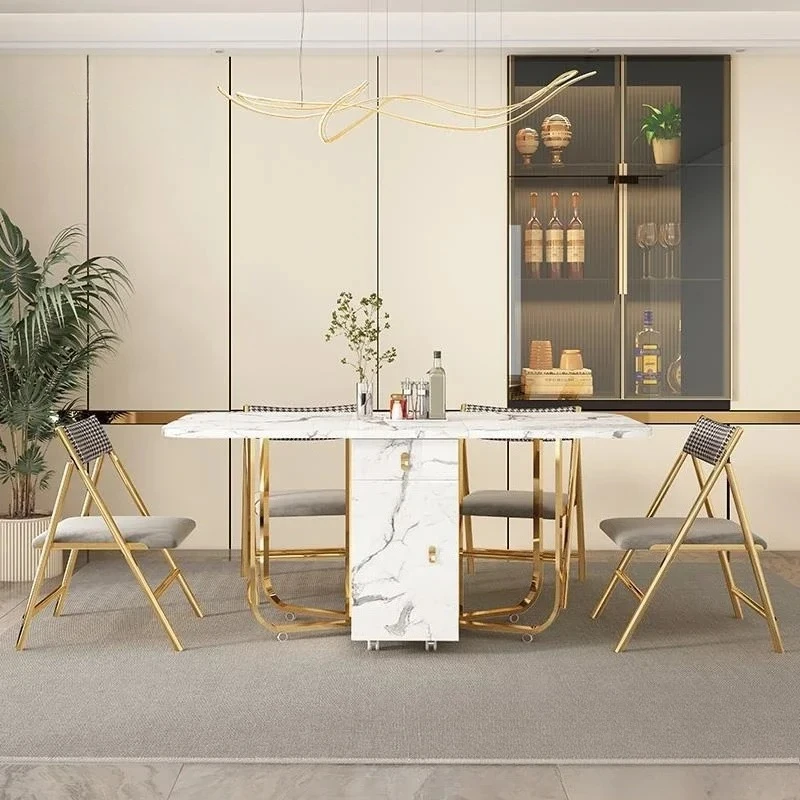 Fashion  Movable Folding Dining Table Furniture Multifunctional Rectangle Movable Dining Table and Folding Chairs  furniture
