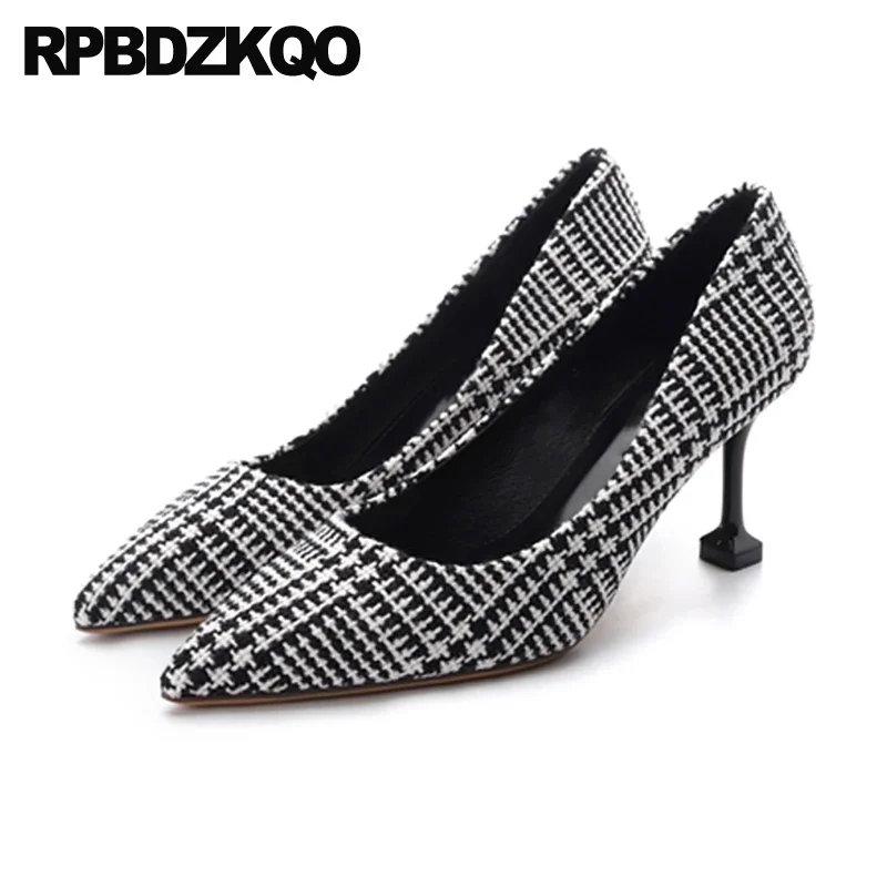 Scarpin Size 4 34 2021 Pointed Toe Novelty Big Women Pumps Shoes Strange 3 Inch 33 High Heels Multi Colored Gingham Houndstooth