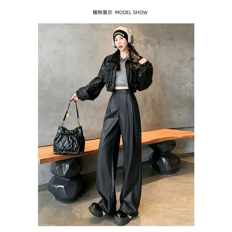 Pantalon taille haute pour femmes, nouveau Style drapé, coupe-vent, droit, ample, jambes larges et étroites, tendance, automne hiver