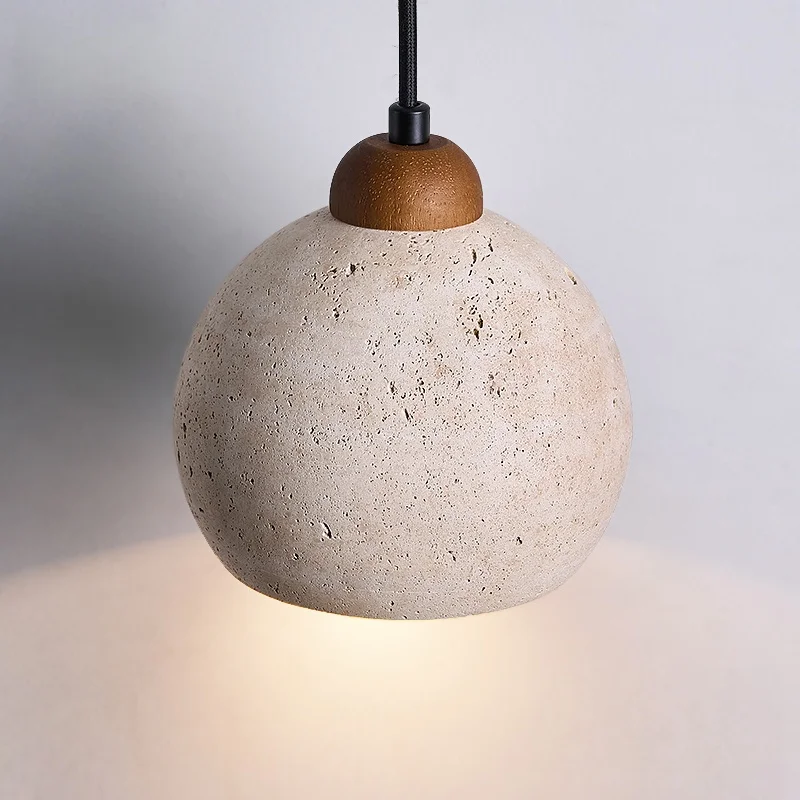 

Vintage Wabi Sabi LED Pendant Lights Kitchen Island Bedroom Living Room Loft Wood Yellow Travertine Hanging Lamp Luminaire