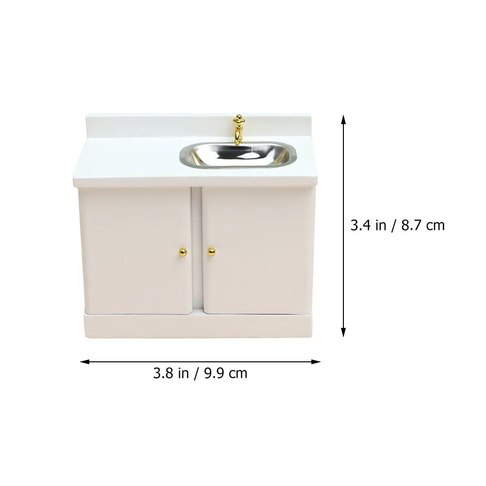 حوض مطبخ صغير بمقياس 1:12، خزانة خشبية للاستخدام الزخرفي، أثاث مصغر، تصميم واقعي، لمسة نهائية ناعمة مدمجة