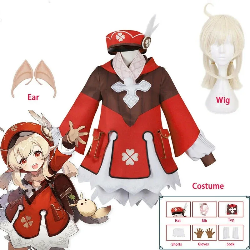 

Game Genshin Impact Klee Cosplay Costume Klee Bag Wigs Loli Party Outfit Uniform Women Halloween Carnival Costumes