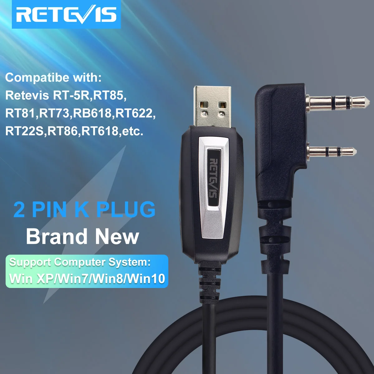 

Walkie Talkie Two-pin USB Programming Cable For Kenwood Baofeng UV-5R UV-82 RETEVIS H777 RT22 RT15 RT81 For Win XP/7/8 System