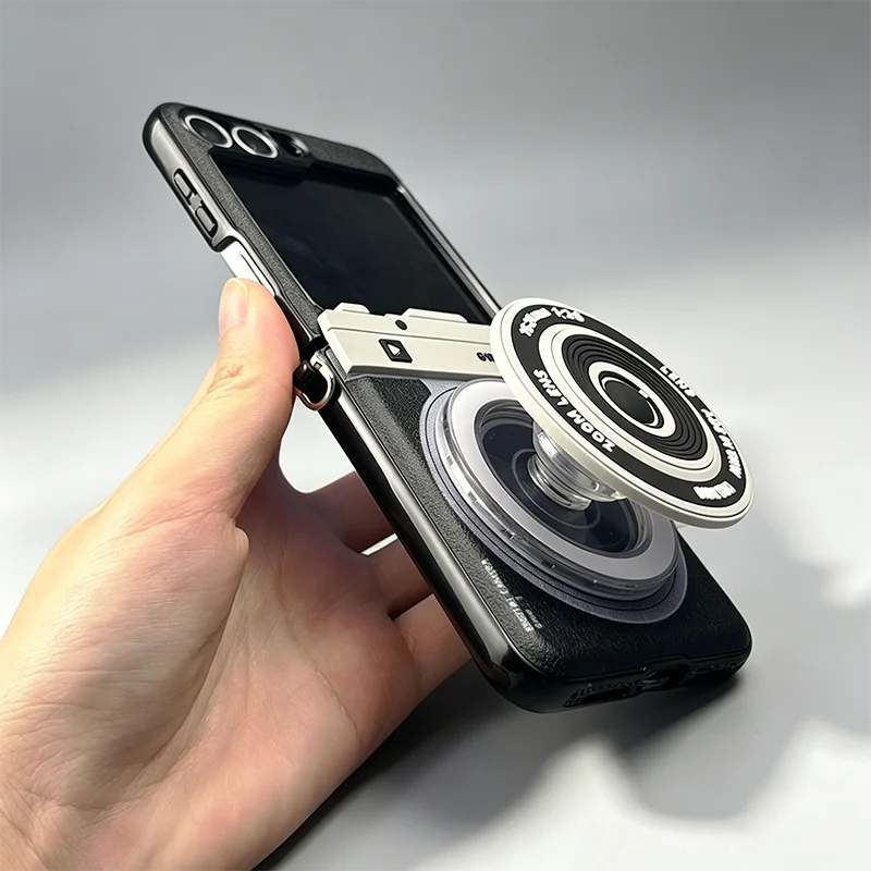 For Samsung Z Flip7 Flip6 Case With Stand Cooling Black Magnetic Flip Case For Samsung Galaxy Z Flip7 6 5 4 Cases Camera Design