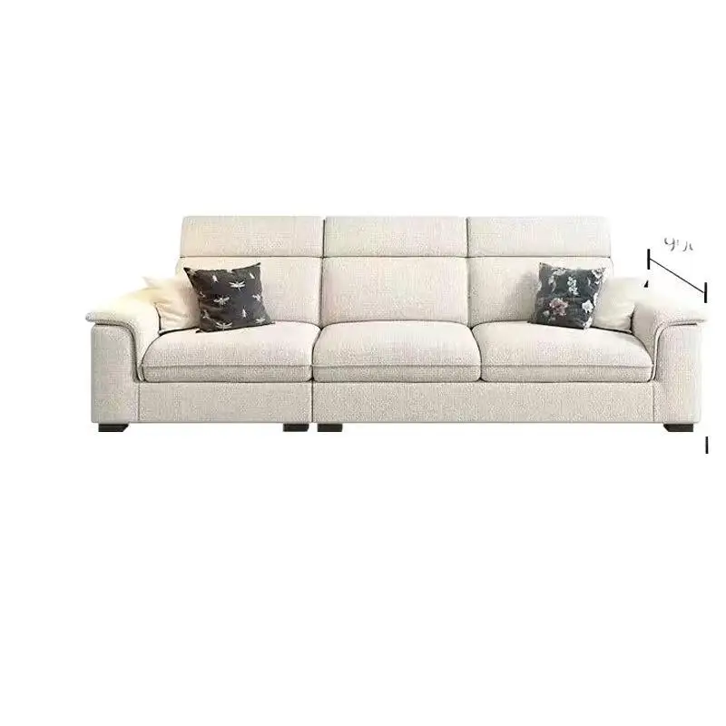 

Cotton and linen fabric straight row sofa, living room cream style simple modern size apartment concubine combination cat