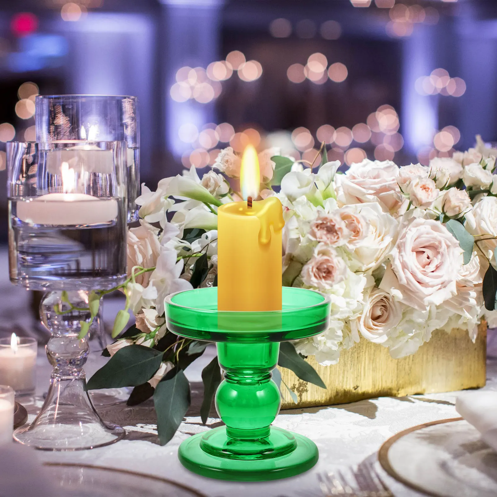 

3Pcs Green Glass Pillar Holders Roman Column Design Wedding Home Party Table Decoration Glass Candlestick Holder