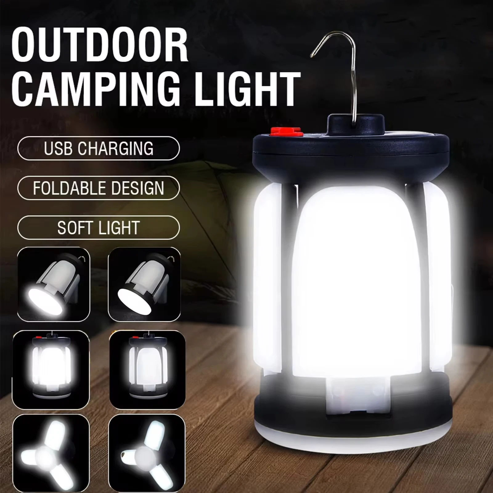 High Power Solar Led Camping Lantern Rechargeable 4500mah 1000lm Emergency Power Bank Portable 6 Light Modes For Camping Fishing