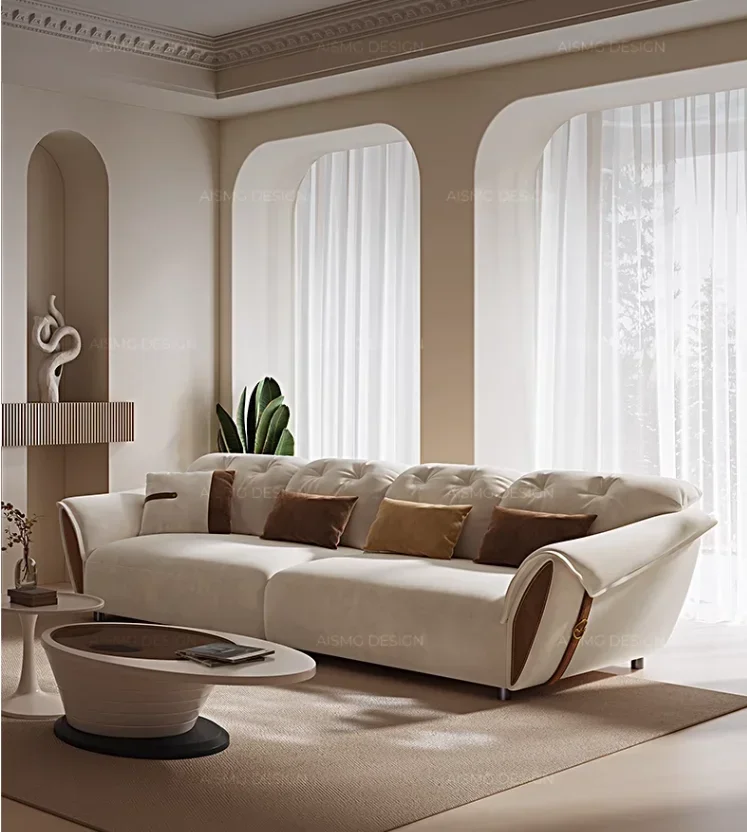 French in-line fabric sofa living room light luxury high-end designer fashion luxury corner shaped combination sofa