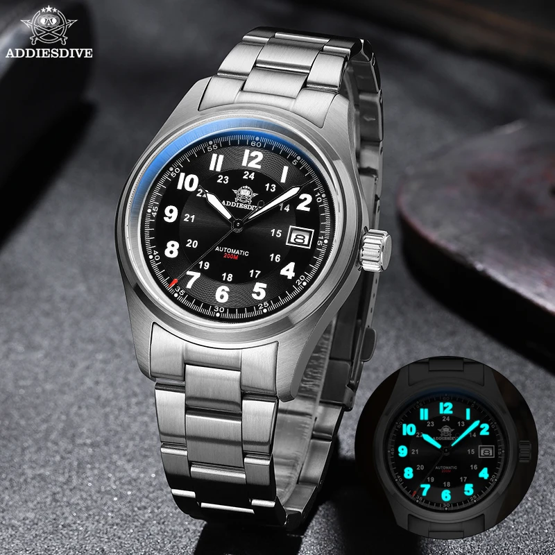 ADDIESDIVE Hot Sale Mechanical Watches NH35A BGW9 Super Luminous Sapphire Crystal Leather Strap 20Bar Watch For Man Gift Clock