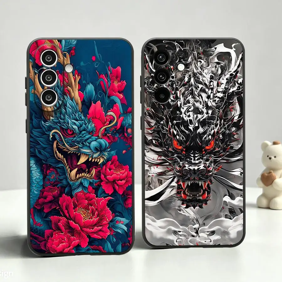 Blue Dragon With Red Phone Cover Case for Samsung Galaxy A73 A51 A06 A57 A15 A05 A25 A16 A55 A23 A52 A36 A53 A17 A37 A70 A50 A12