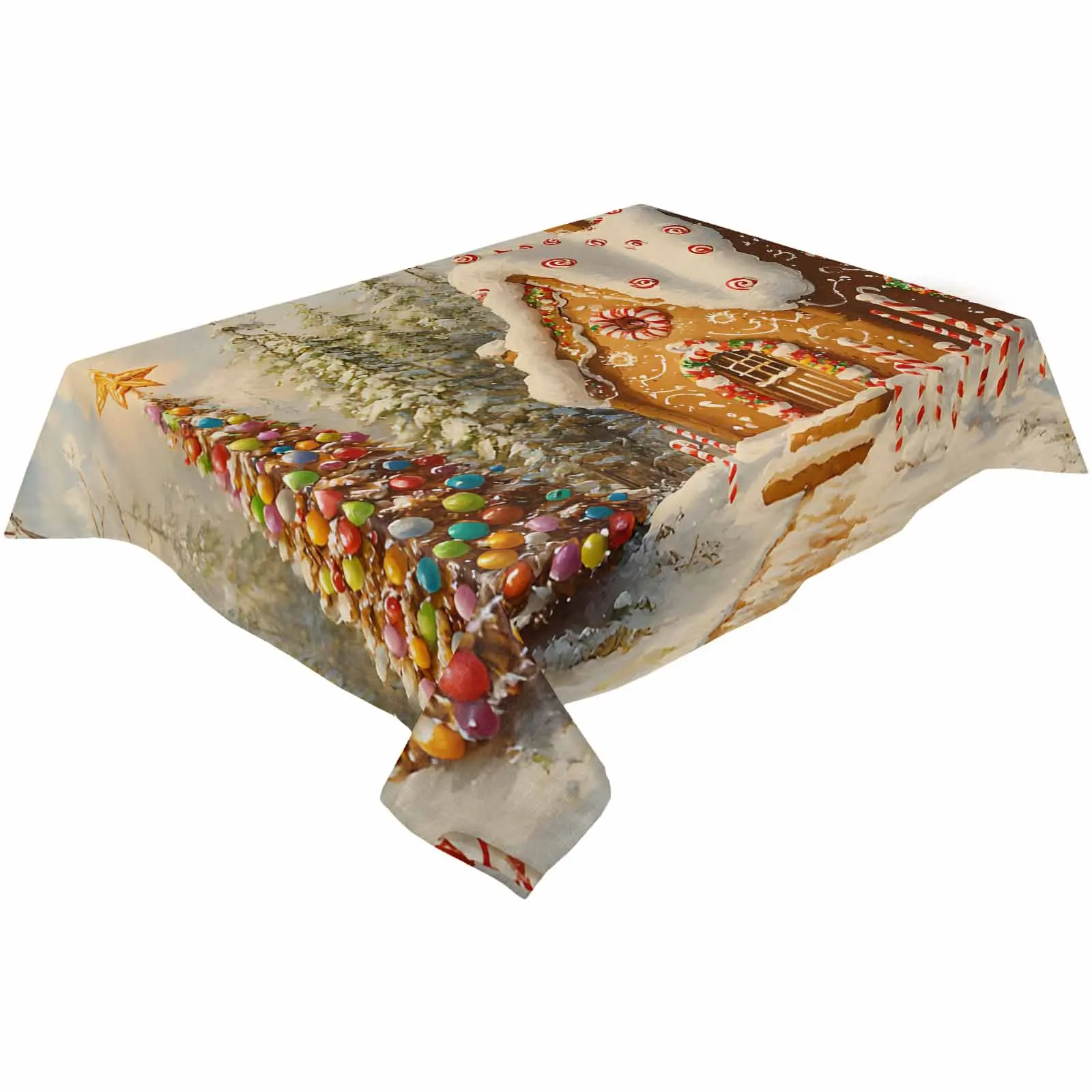 Christmas Tree Gingerbread House Fairy Tale Tablecloths Waterproof Kitchen Coffee Table For Living Room Home Decor Dining Table image 2
