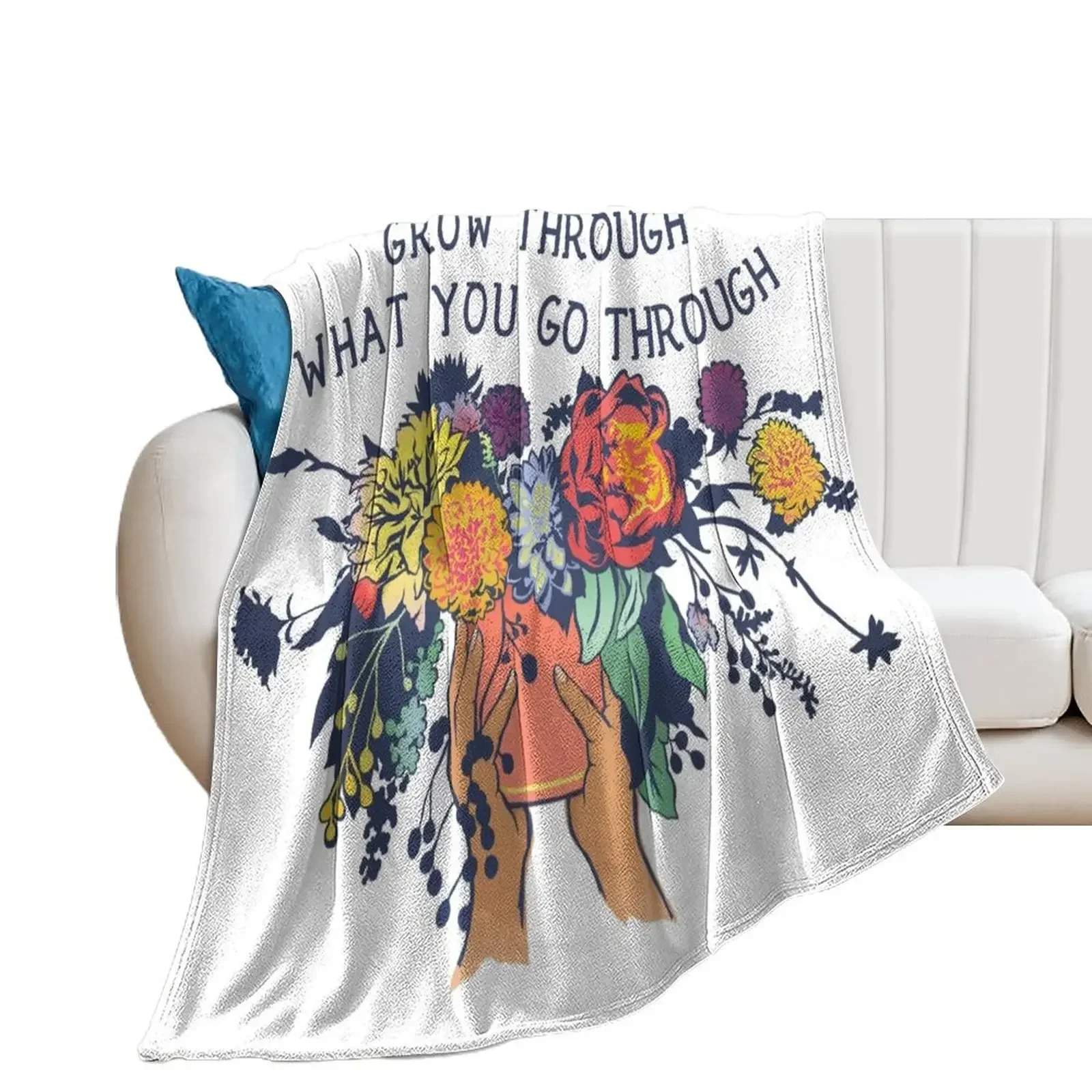 Grow Through What You Go Through Throw Blanket Bed covers Soft Plaid Flannel Fabric Blankets