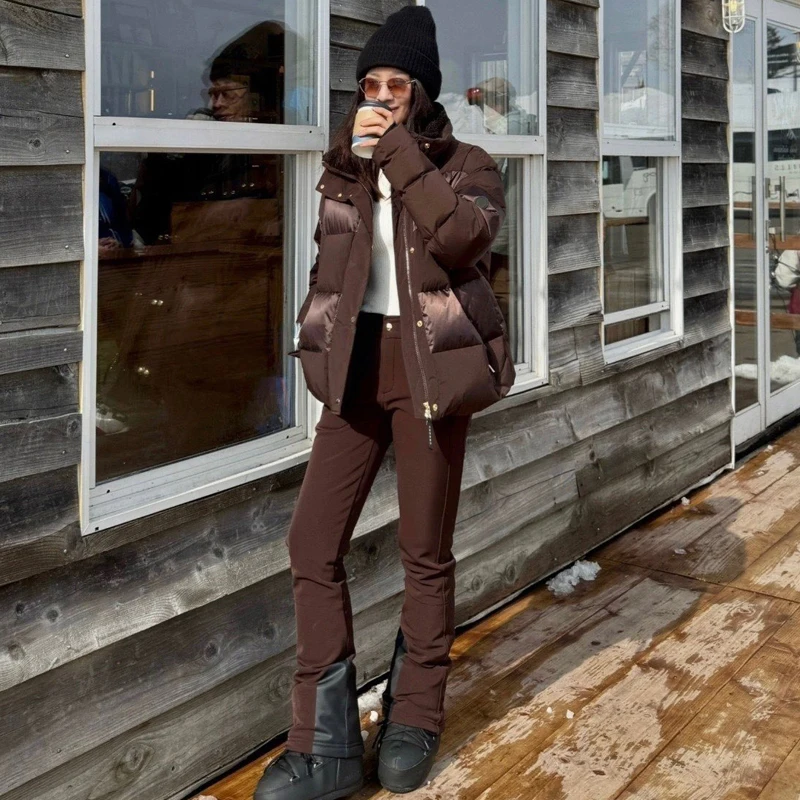 Abrigo acolchado para mujer, cálido, garantizado, marrón, dinero viejo, dorado, Jaet Cleanfit Sle, largo, cierre de cremallera, serie Snow