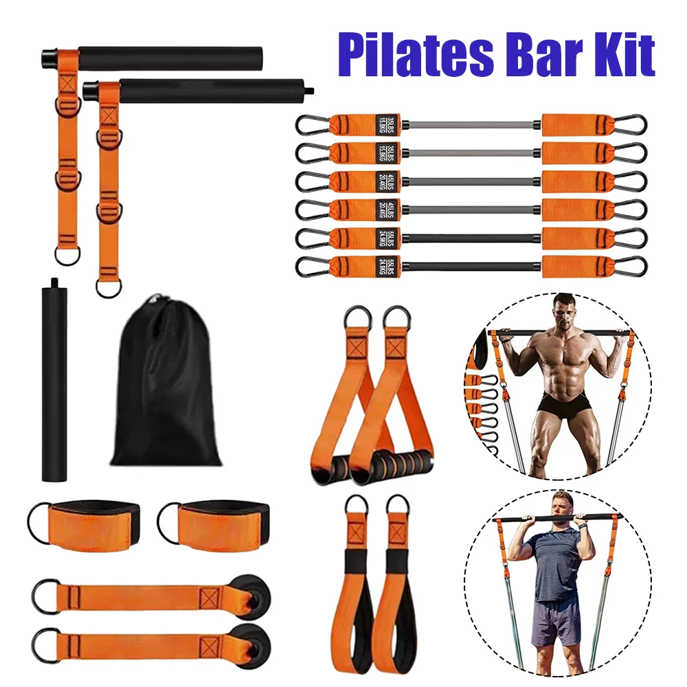 

Многофункциональная штанга для пилатеса с эластичными эспандерами, оборудование для тренировок по пилатесу для тренировок всего тела, йога, палка для пилатеса