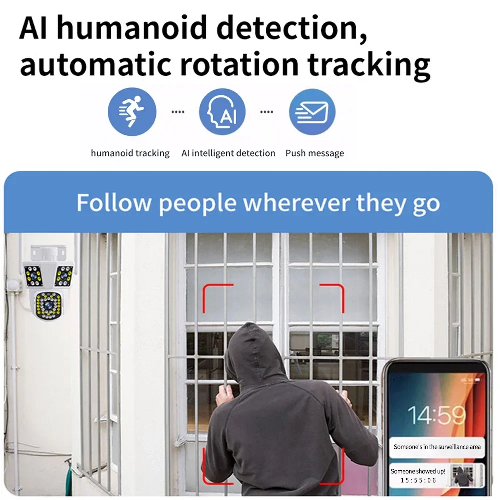PEGATAH 6K 12MP ثلاثة عدسة ثلاثة شاشة WIFI IP كاميرا خارجية AI تتبع الإنسان PTZ كاميرات فيديو أمنية مقاومة للماء #3