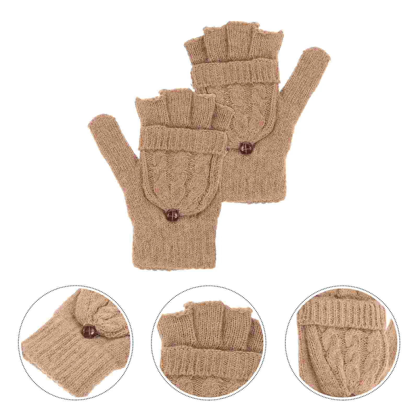 

Knit Wrist Glove for Women Mens Gloves Fingerless Mittens Brown Hand Warmers