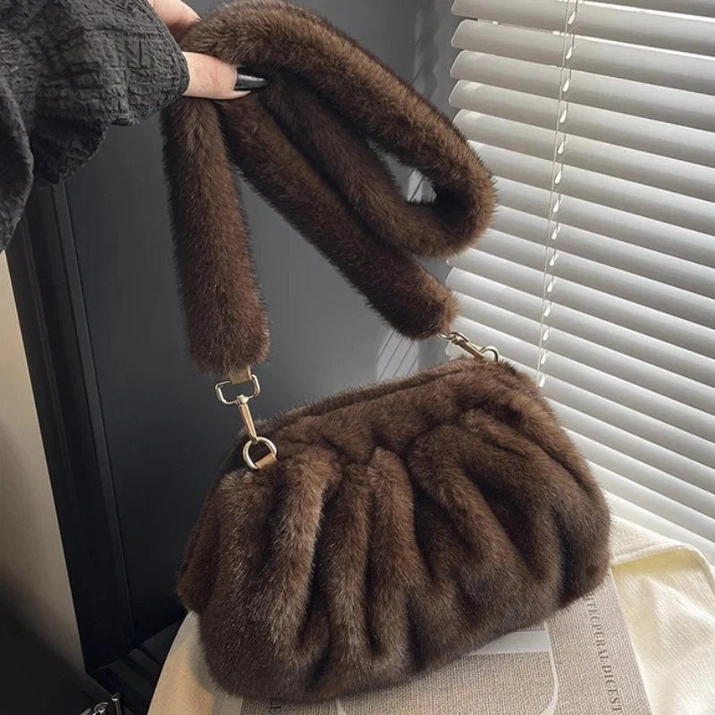 

Модная плиссированная сумка-облако, мягкая сумка из искусственного меха, популярная сумка через плечо в корейском стиле, удобные женские сумки на плечо