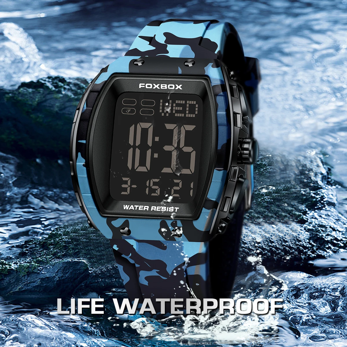 LIGE Brand FOXBOX Electronic Man Watch Outdoor Casual Sport Simple Digital Watches Waterproof Military Luminous Week Alarm Clock