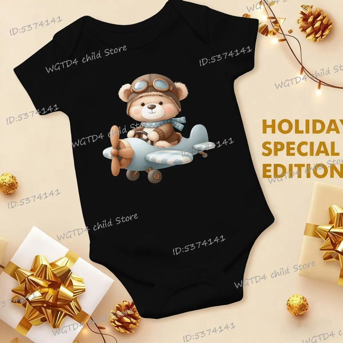 Newborn Girl Boy Clothes Cute Plane Captain Bear Pilot Print Short Sleeve Romper All-Season Wear Pregnancy Gift Cotton Jumpsuit