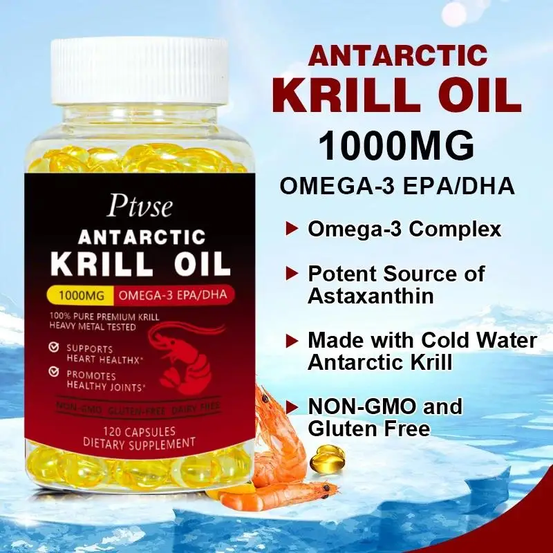 Antarctic Krill Oil 1000 mg with Omega-3s EPA, DHA, Astaxanthin and Phospholipids 120 Capsules