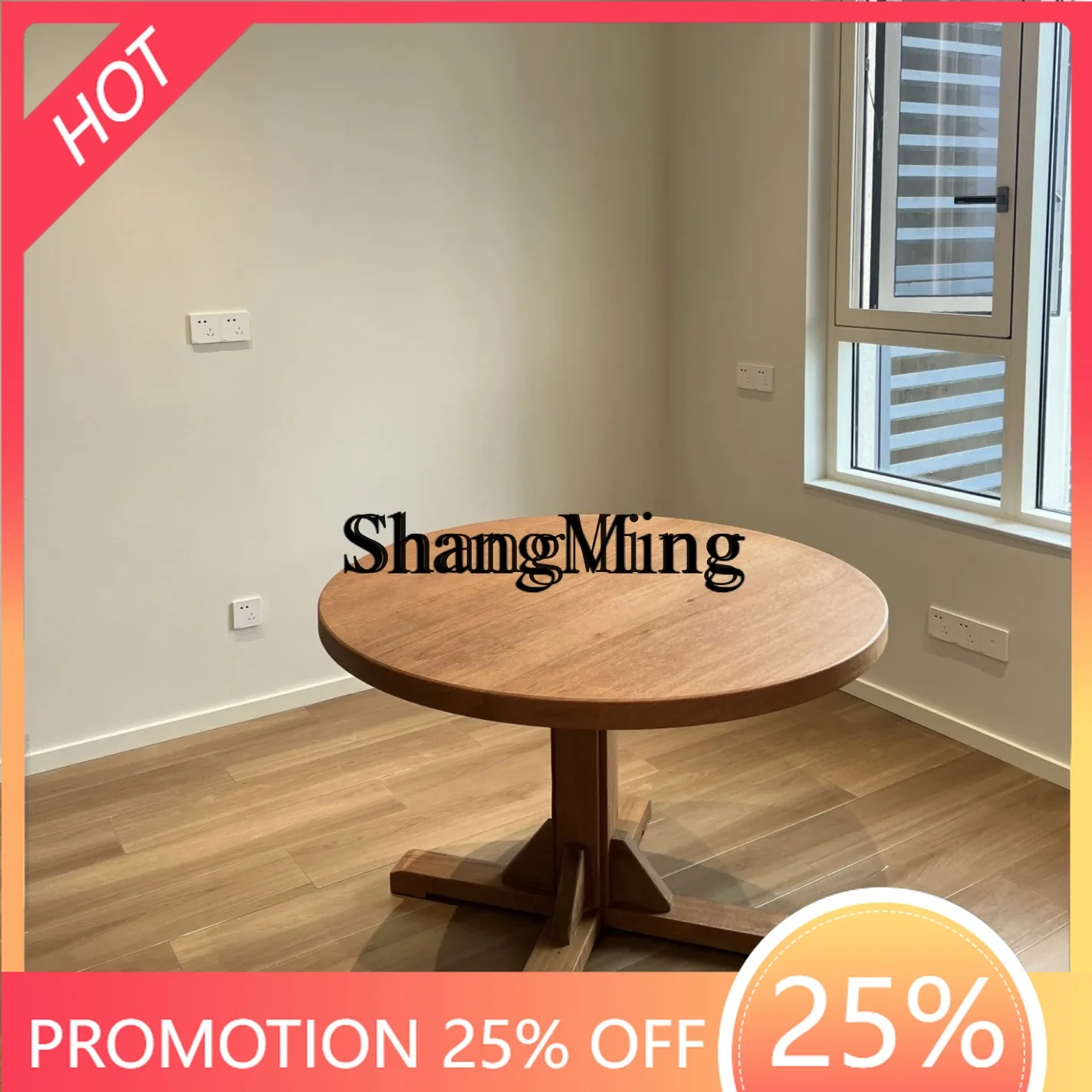 

FGgood-looking antique solid wood round table small apartment household retro round dining table log large board table