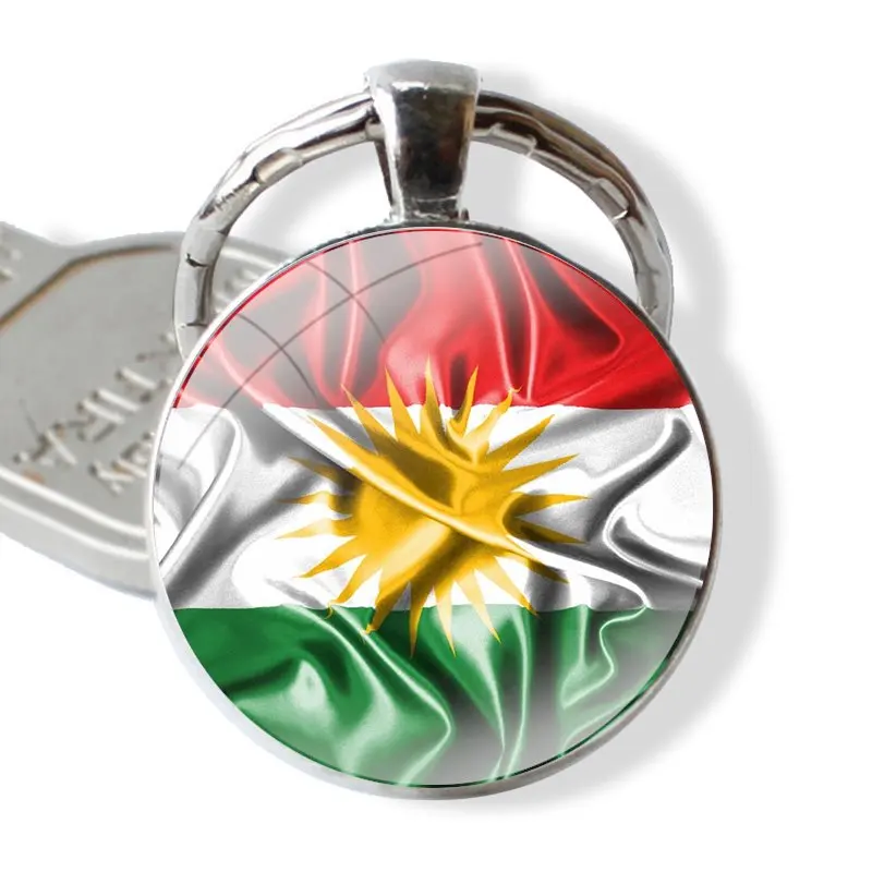 Gantungan kunci buatan tangan, gantungan kunci Cabochon kaca, gantungan kunci liontin, rantai kunci, bendera kurdistan