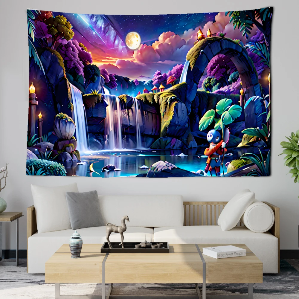 Fantasy Mushroom Forest Tapestry Bohemian Style Waterfall Wall Tapestry Bedroom Aesthetic Living Room Dining Room