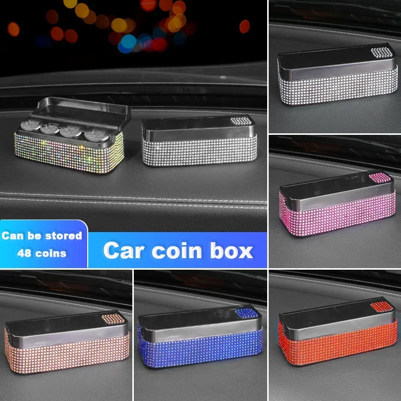 Rhinestone Diamond Car Coin Storage Box Home Dual Purpose Change Box Creative Organizer Coins Purse Euro Dispenser Holder Case